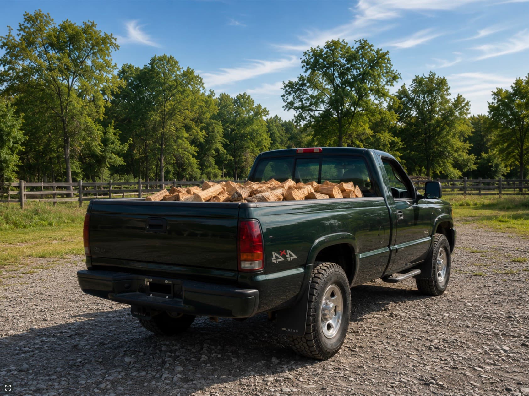 Pickup-truck load of split firewood — The Crossroads Truckload
